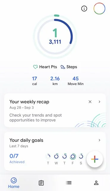 Google Fit with Step tracking and Heart Points counting features