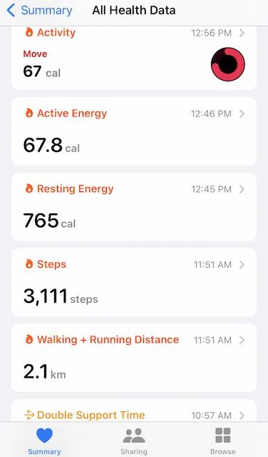 Apple Health App with steps counting and step history tracking functionalities